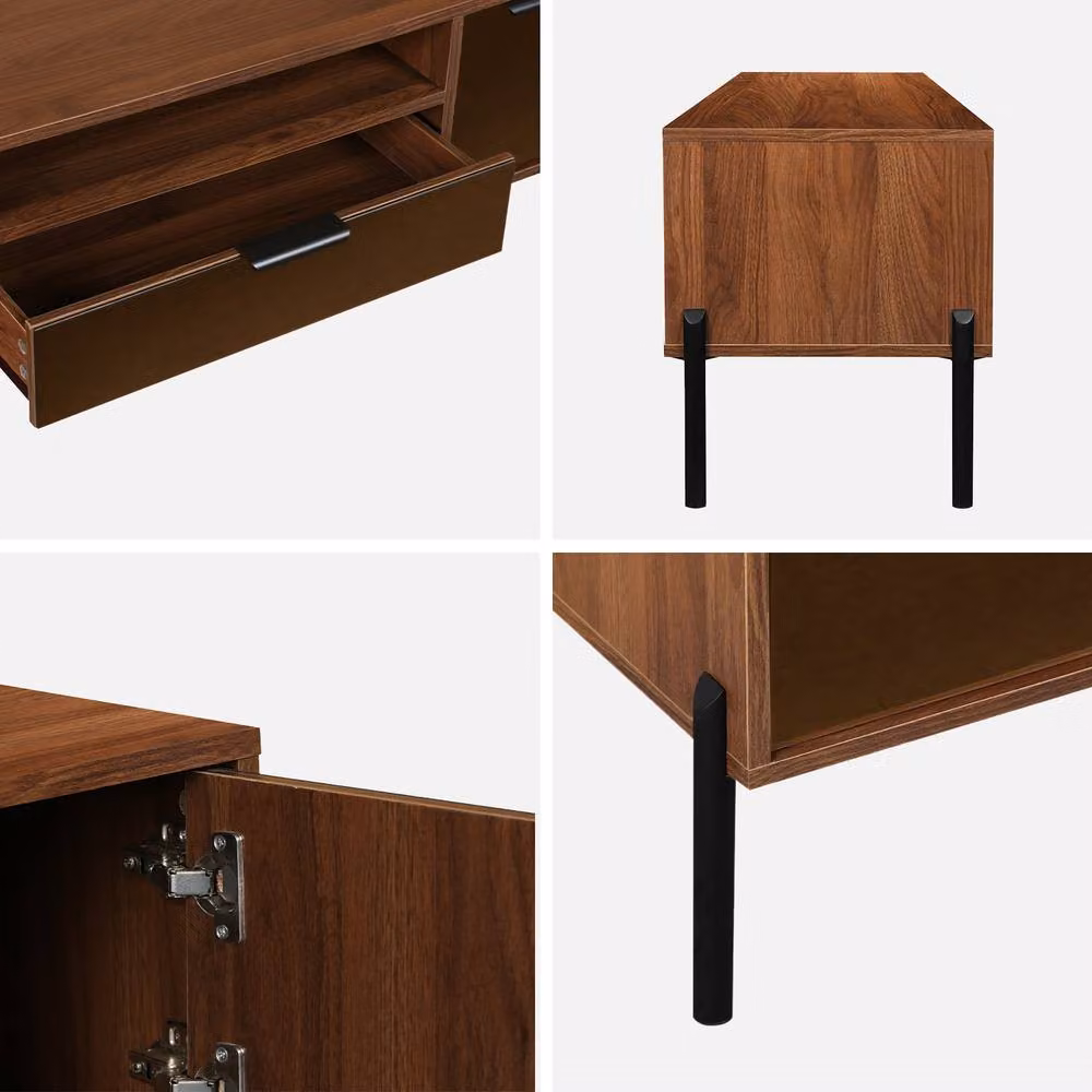 Sweekeek Vintage TV Unit in Dark Brown Walnut Wooden Effect with 2 Doors and 1 Drawer, W: 151.5 cm, H: 44.7 cm, D: 38.0 cm – 3