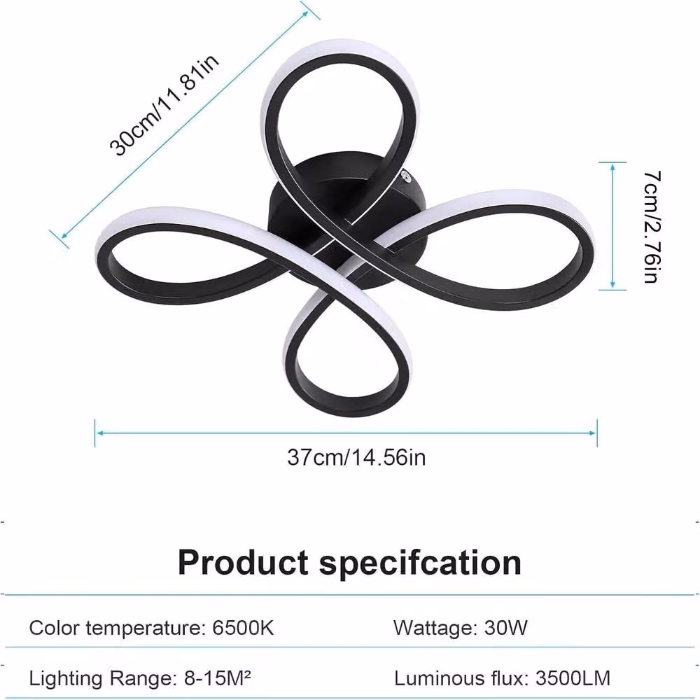 Goeco Modern LED Ceiling Light with Black Flower Design, 30W, Warm White – 4