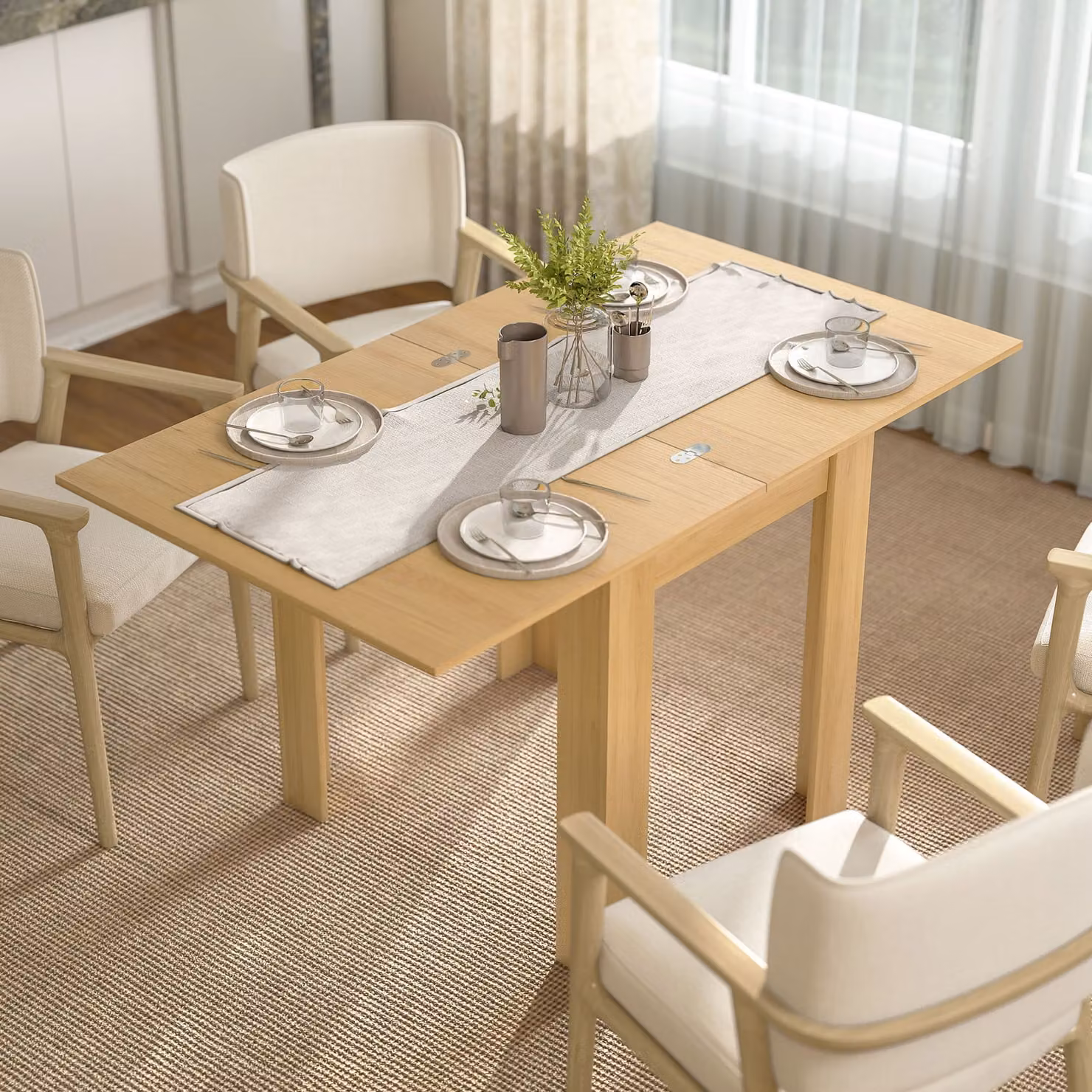 HOMCOM Modern Square Dining Table with Wood Effect in White and Brown