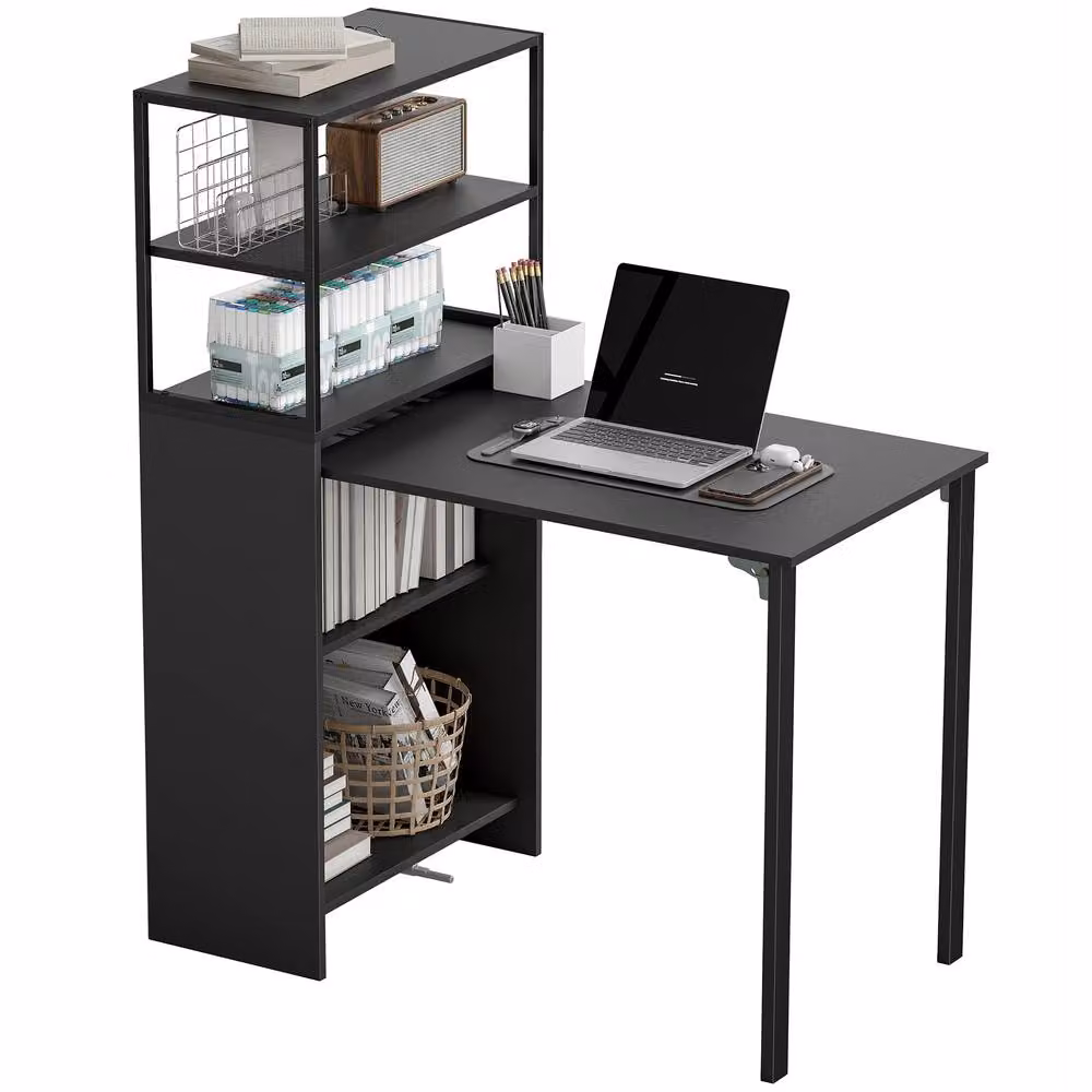 Rolipo Black Folding Writing Desk with Shelf – 2