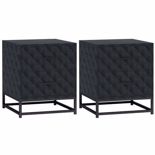 HOMCOM Set of 2 Modern Black Bedside Tables with Metal Legs – 1