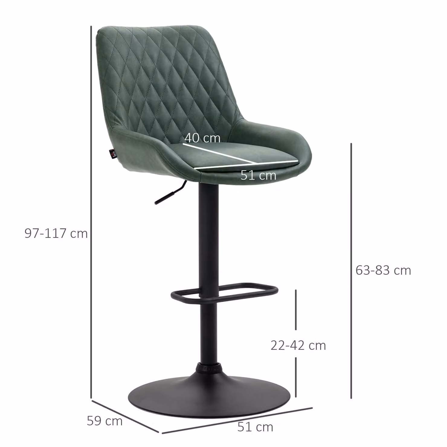 HOMCOM Set of 2 Retro Green Synthetic Leather Bar Stools with Swivel Seat and Metal Base – 9