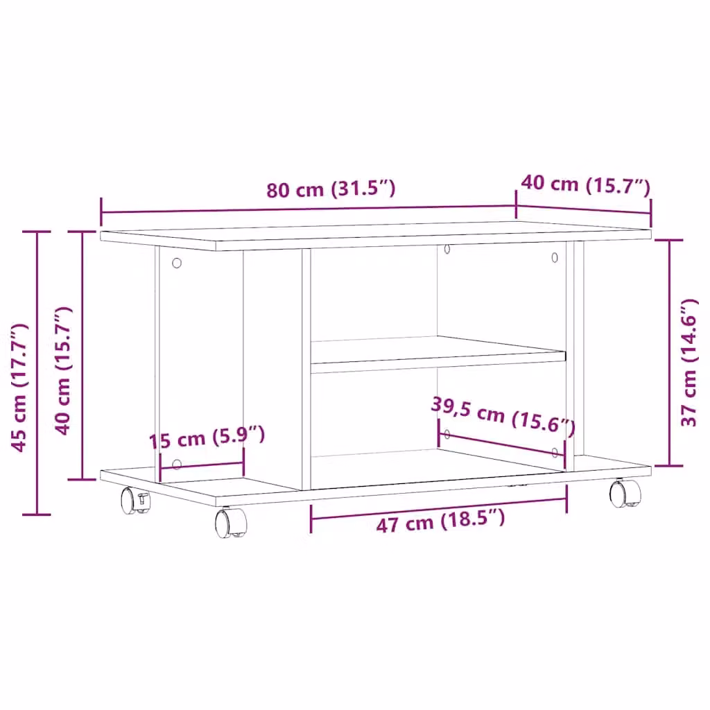 Berkfield Home Modern Black Oak TV Cabinet with Castors, W/D/H: 80 x 40 x 45 cm – 6