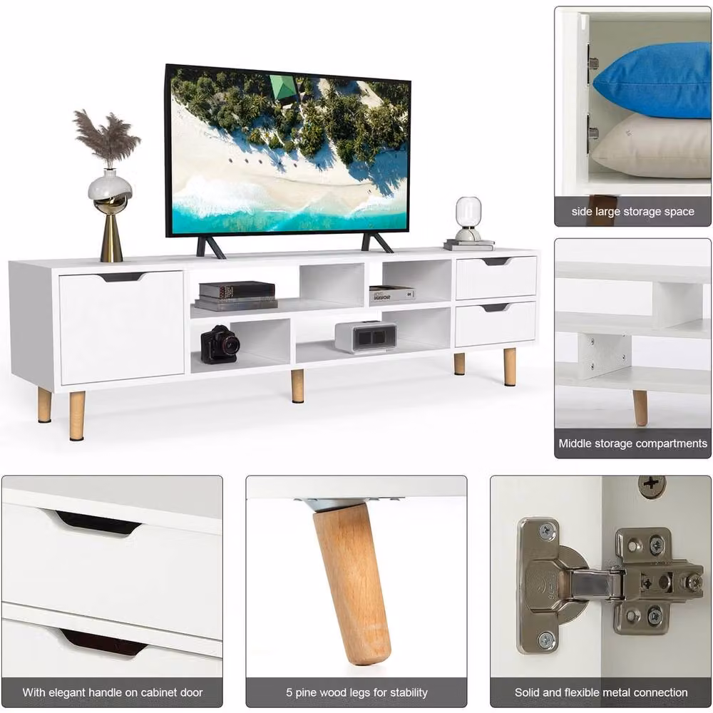 NESTLUNE White TV Unit Cabinet with Shelves for TVs up to 60 Inches, W: 100 cm, D: 15 cm – 3