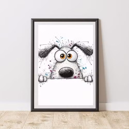60 Second Makeover Peeking Dog Animal Print Wall Art Poster, Multicolour, A3 (29.7 x 42.0 cm)