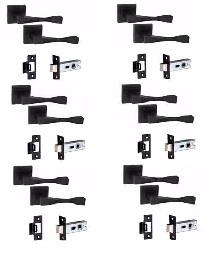 Golden Grace Astrid Door Handles with 2.5 inch Latch in Matt Black, 6 Sets – 1
