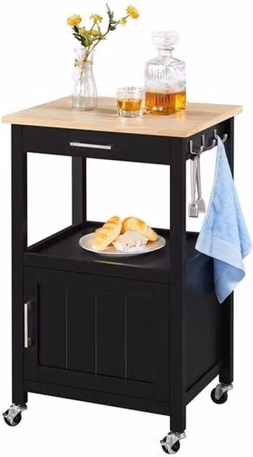 KORVIXA Rolling Kitchen Trolley Cart Storage Island in Black, W: 70 cm, H: 65 cm