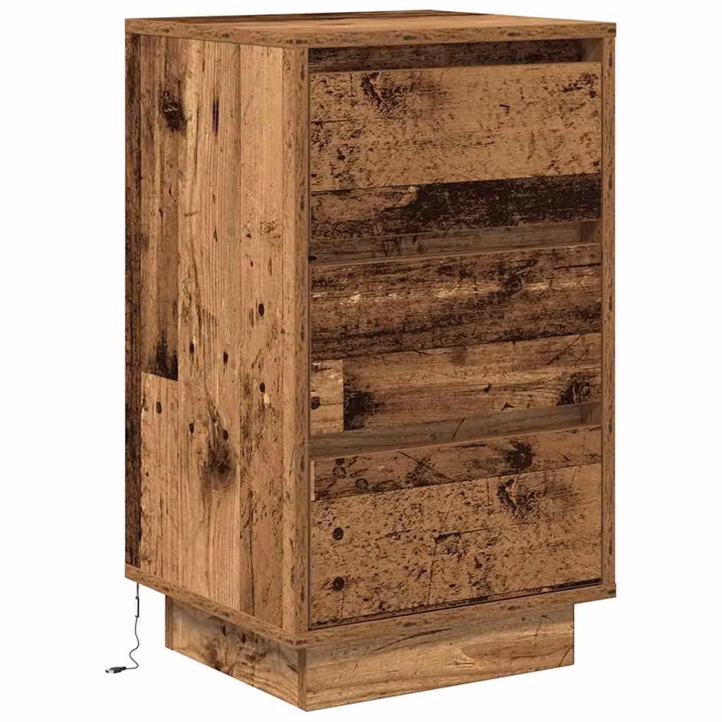 Berkfield Home Bedside Cabinet with Integrated LED Lights in Old Wood, W/D/H: 38 x 34 x 65 cm – 3