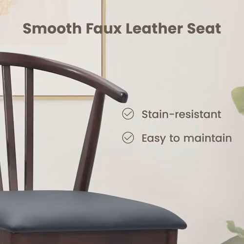 vidaXL Set of 2 Dining Chairs in Solid Rubberwood with Synthetic Leather, Black and Light Brown – 3
