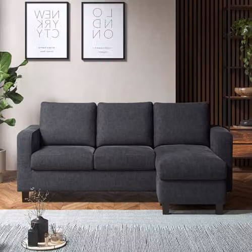 Furnishings For Less UK York Reversible 3 Seater L-Shaped Corner Sofa in Grey Fabric – 2