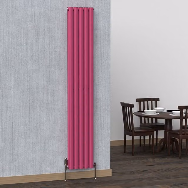Lux Heat Oval Coloured Vertical Radiator in Barbie Pink, H: 180 cm, W: 30 cm