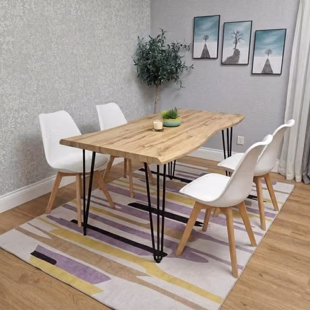 KOSY KOALA Dining Set with Rectangular Table and 4 White Chairs in Brown