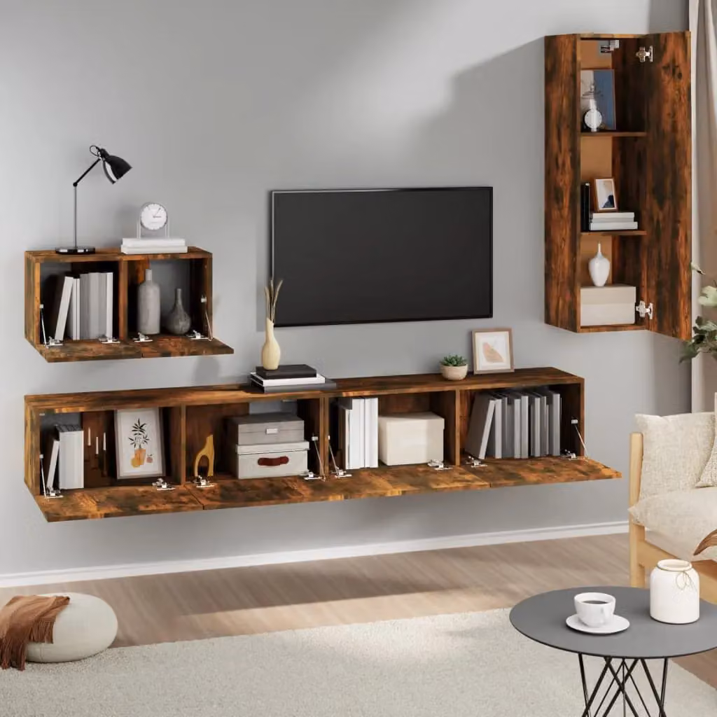 Berkfield Home 4 Piece Smoked Oak TV Cabinet Set in Brown – 2