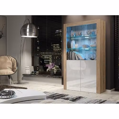 Creative Furniture Modern Oak Sideboard with White Glossy Doors and Integrated Lighting – 5