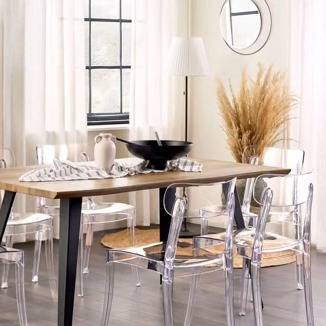 Wyld and Coco Set of 2 Transparent Polycarbonate Armless Stackable Dining Chairs in Clear