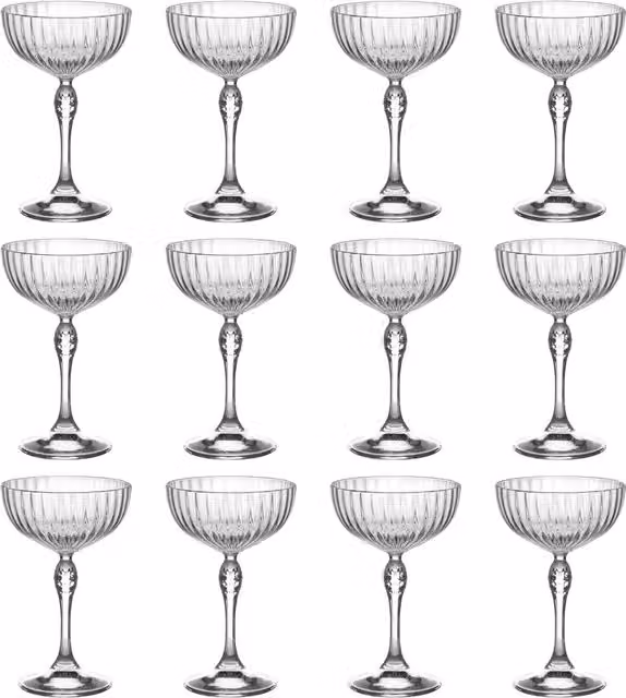 Bormioli Rocco America 20s Striped Champagne Cocktail Saucers, 230ml, Transparent, Pack of 12