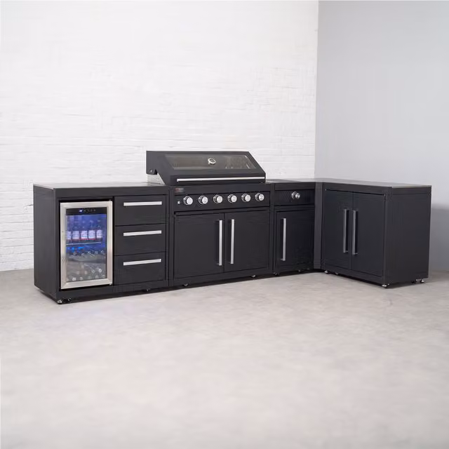Draco Grills Fusion 6 Burner Gas Outdoor Modular L-Shaped Kitchen in Slate Black