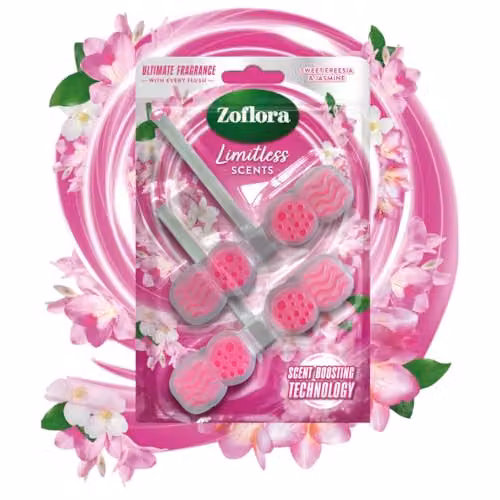 Zoflora Rim Blocks Sweet Freesia and Jasmine, 2 x 131g Pack, Pink – 2