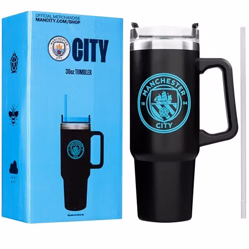 Get Trend Manchester City Insulated Stainless Steel Tumbler with Straw and Handle, 850ml, Black – 1