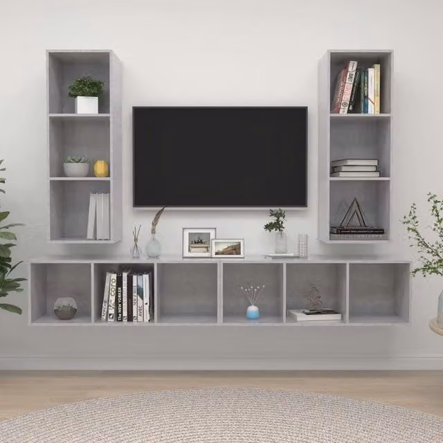 Berkfield Home Set of 4 Wall-mounted TV Cabinets in Concrete Grey Engineered Wood – 1