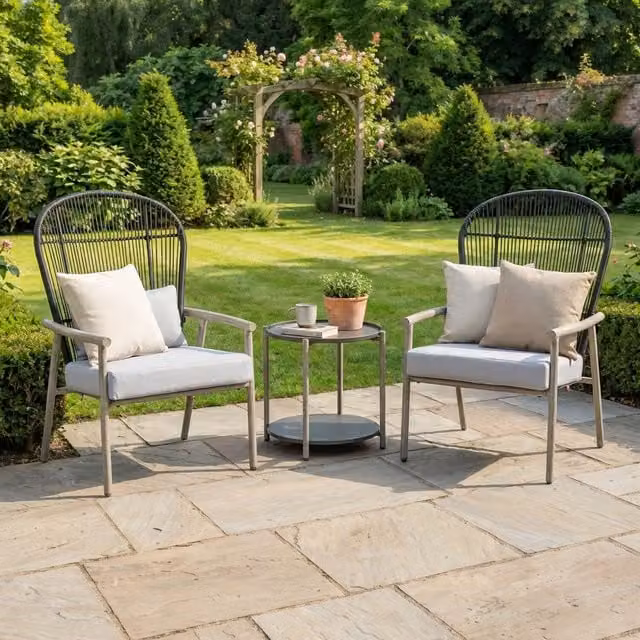 Darcie Malay Modern Grey Rattan and Metal Bistro Set for Garden, Balcony or Terrace