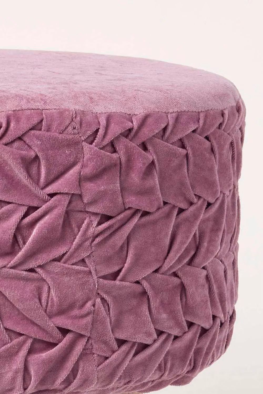 Homescapes Lyla Cylindrical Pleated Velvet Footstool in Purple – 4