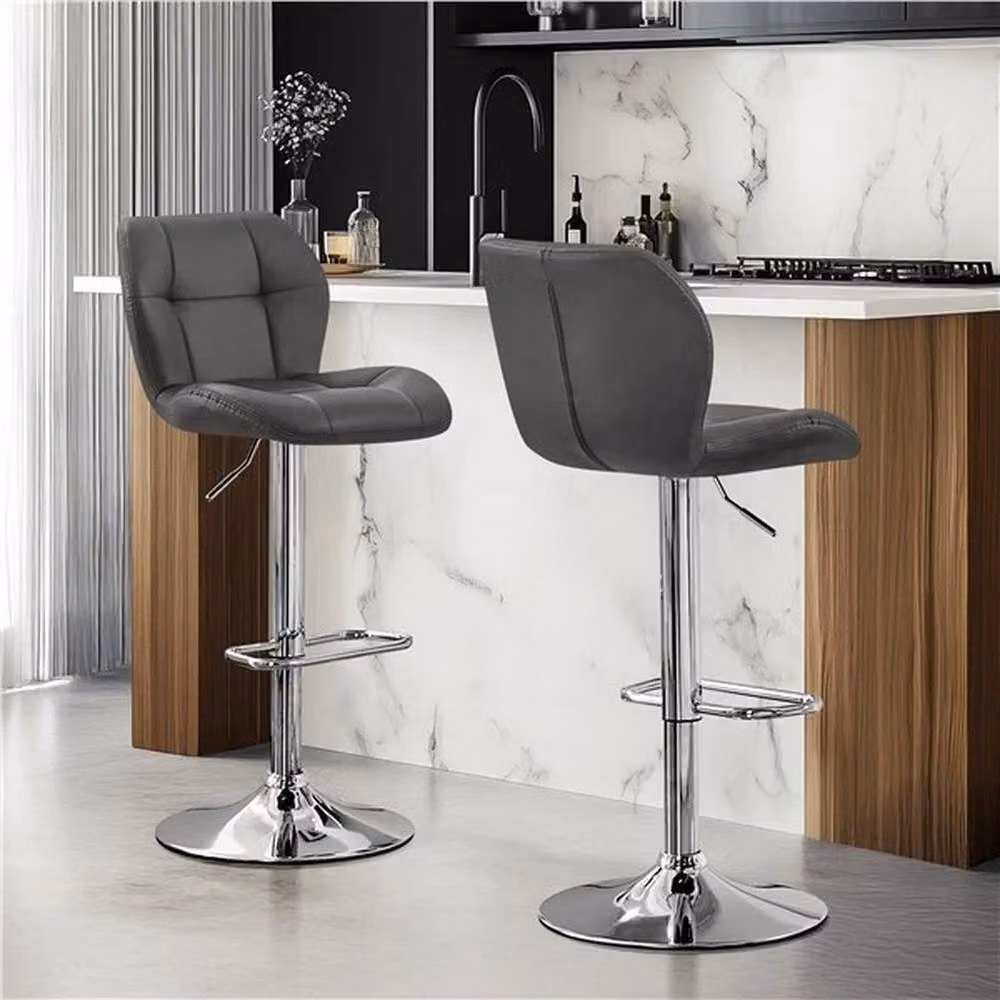 KORVIXA Height Adjustable Swivel Bar Stool in Dark Grey Faux Leather – 2