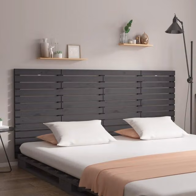 Berkfield Home Grey Rustic Solid Pine Wall Mount Headboard W: 166 cm, D: 3 cm, H: 91.5 cm