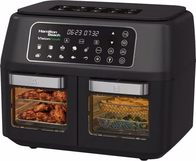 Hamilton Beach 11L Digital Dual Zone Air Fryer Oven with Digital Display and Timer, Black