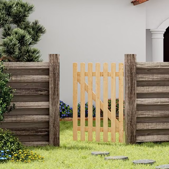 Livingandhome Wood Garden Fence Gate with Latch and Hinges, Brown/Orange, W: 90 cm, H: 120 cm