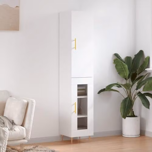 vidaXL White Highboard with Glass Doors and Internal Shelves, W/D/H: 34.5 x 34.0 x 180.0 cm – 2