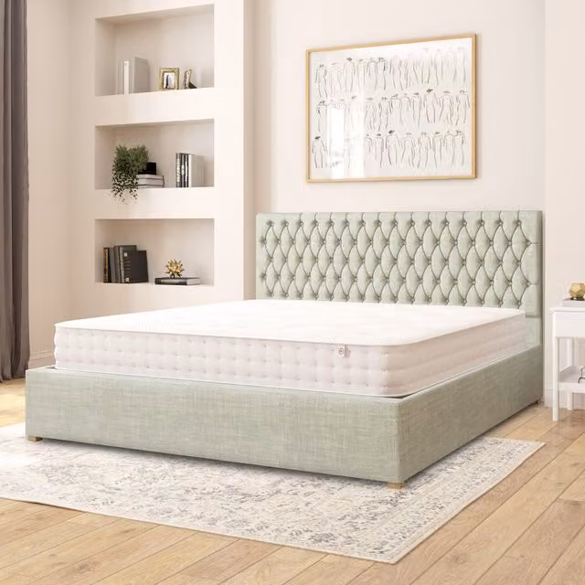 Aspire Monroe Fabric Ottoman Storage Bed in Green Cotton Fabric, Superking (200 x 200 cm)