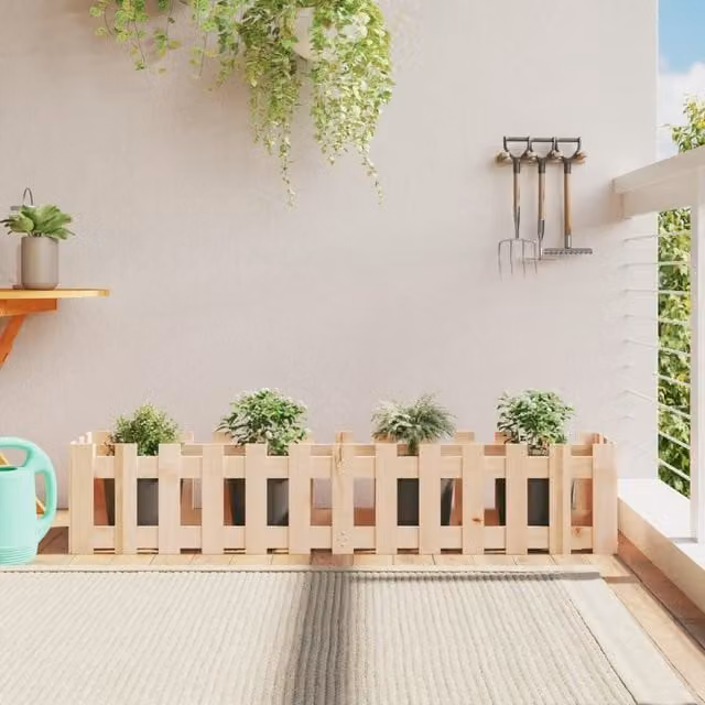 Berkfield Home Garden Raised Bed with Fence Design in Brown Solid Wood, W: 150 cm, D: 30 cm, H: 30 cm – 1