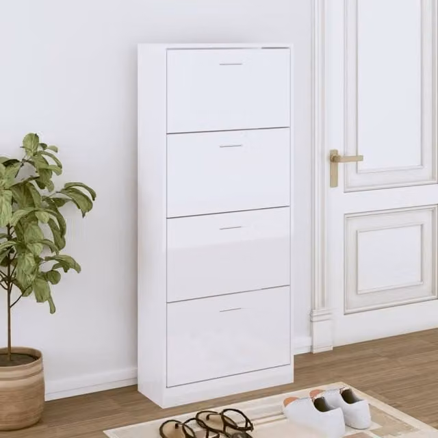 Berkfield Home High Gloss White Shoe Cabinet W/D/H: 63 x 24 x 147 cm
