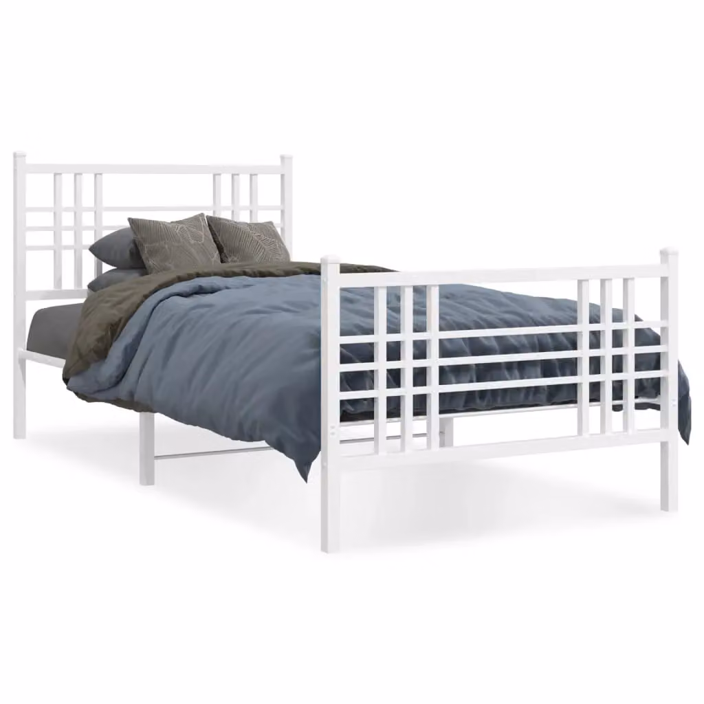 Berkfield Home Metal Bed Frame with Footboard, White, W/D/H: 90 x 200 cm – 2
