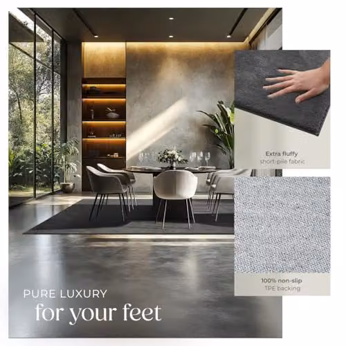 tectake Fluffy Rug in Anthracite Grey, Allergy-Friendly and Washable Short-Pile Polyester Carpet, W/D: 200 x 290 cm – 5