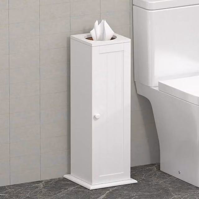 Havendro White Free Standing Toilet Roll Holder and Storage Cabinet W/D/H: 19.5 x 19.5 x 65.0 cm