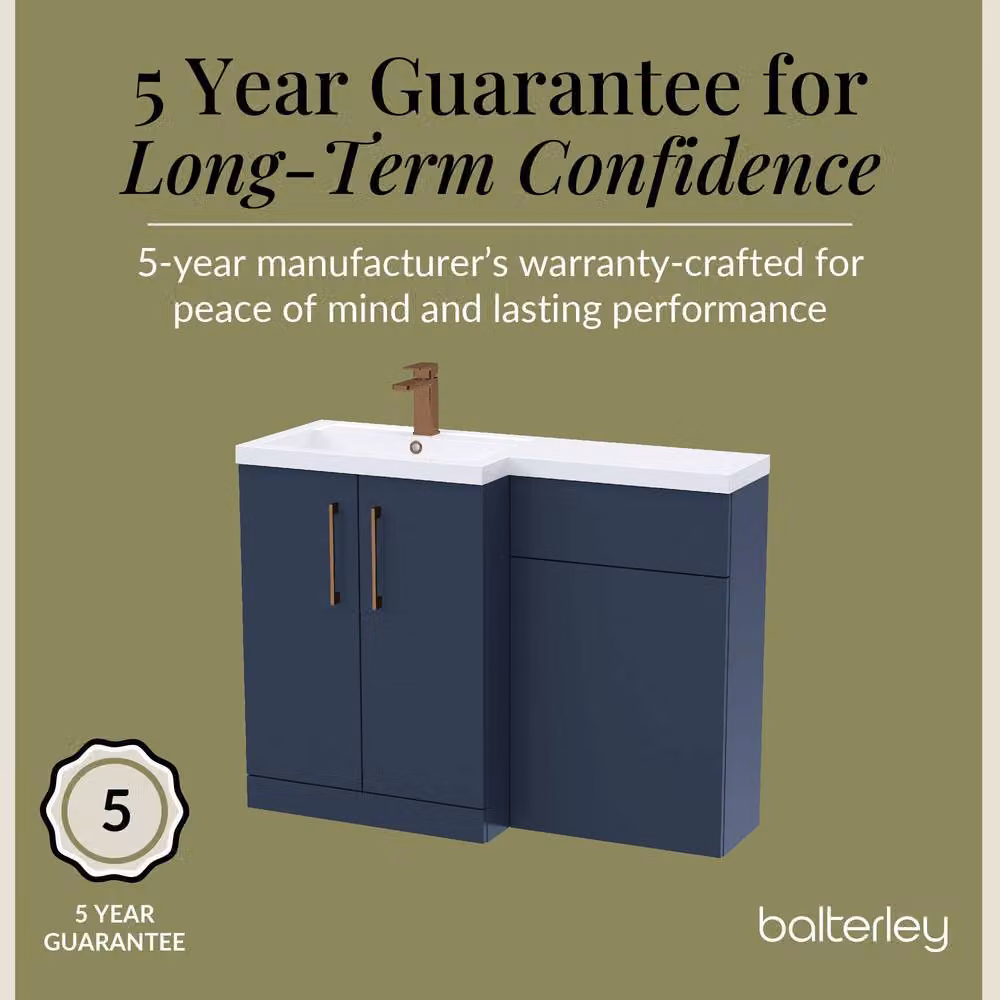 Balterley Blue Matt Left-Hand Vanity and WC Unit Combination with Brushed Bronze Details, W: 110 cm, H: 84 cm – 4