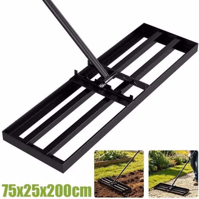 Kelvenix Heavy Duty Adjustable Lawn Leveller Sand and Soil Leveling Rake in Black, 1kg