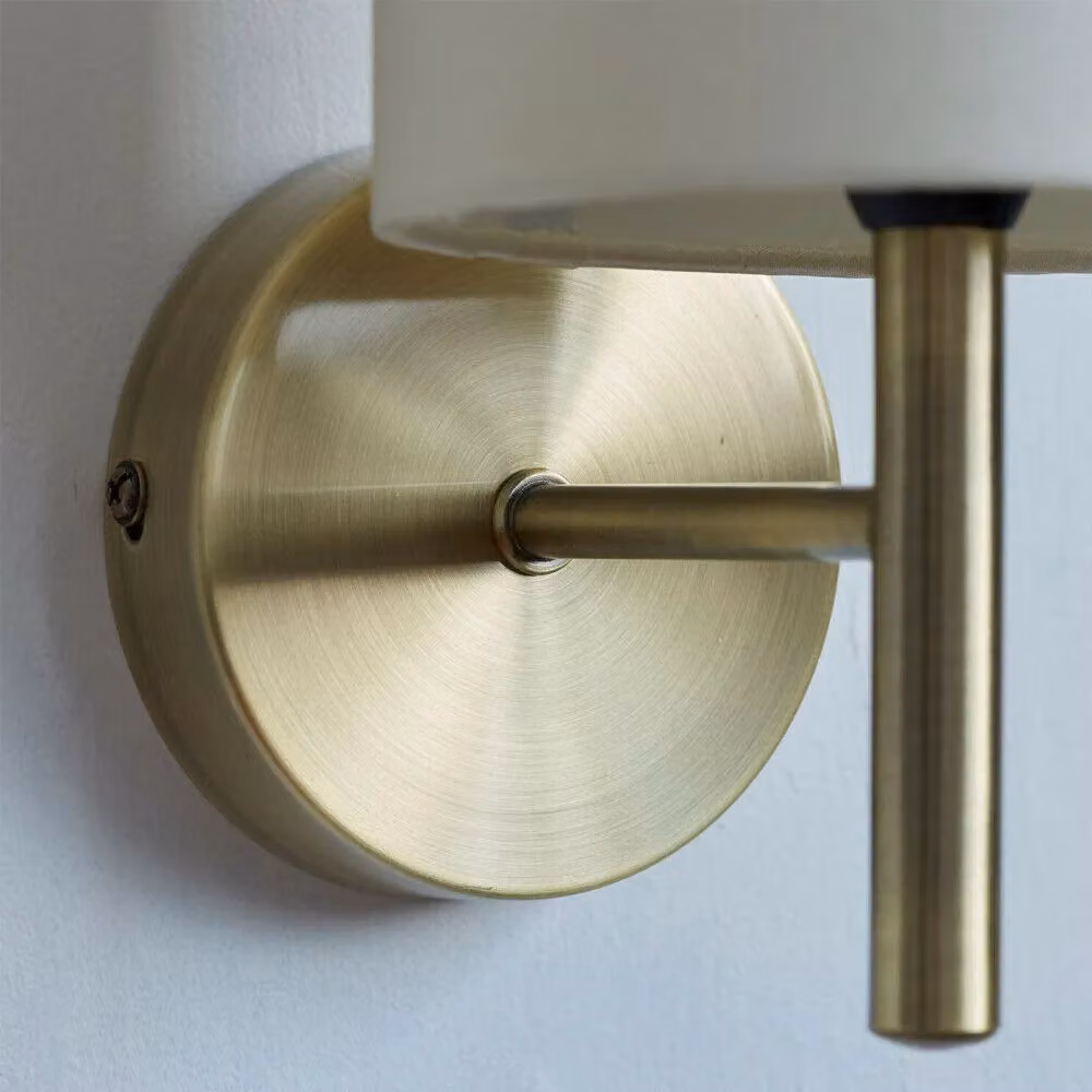 Loops Dimmable LED Wall Light in Antique Brass and Beige Fabric Shade – 2