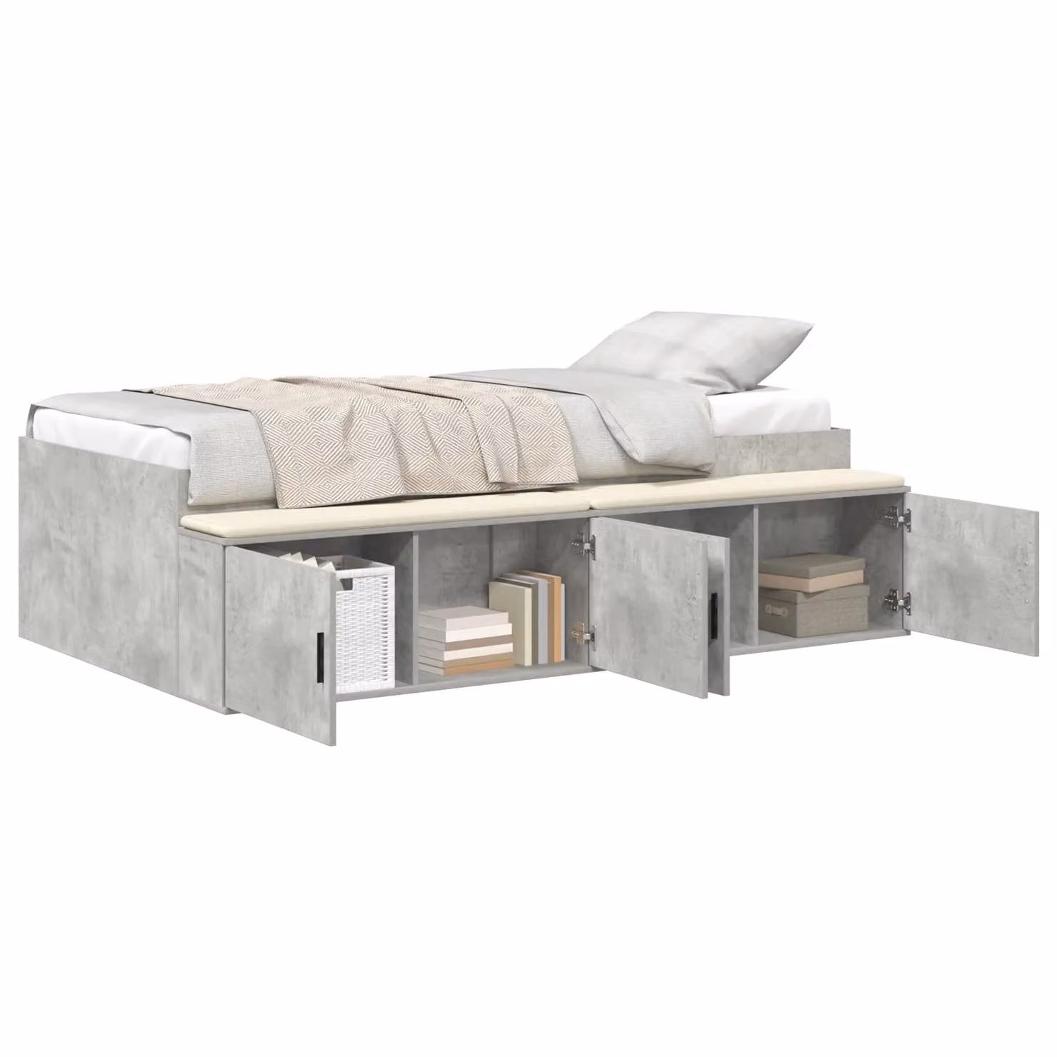 Berkfield Home Modern Storage Bed Frame in Grey, W/D/H: 90 x 200 cm – 2