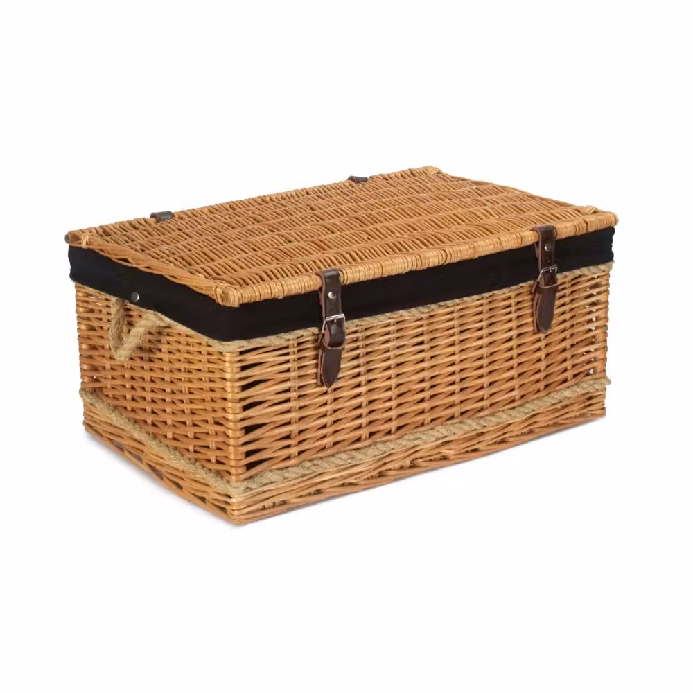 Red Hamper Picnic Basket with Rope Handles and Black Lining in Brown, W: 62 cm – 2