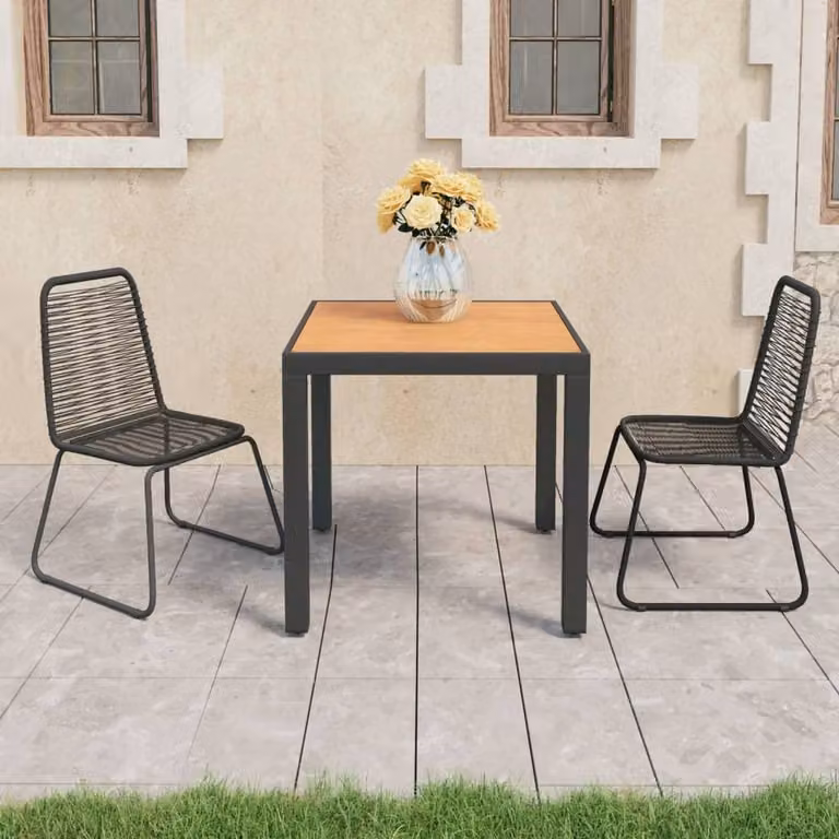 Berkfield Home 3 Piece Modern Garden Dining Set in Black and Brown PVC Rattan and Metal