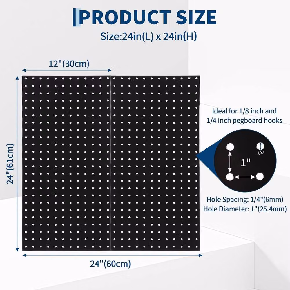 London Boutique 2-Piece Modular Metal Wall Mounted Pegboard Tool Organiser, Black, W/H: 60 x 60 cm – 2