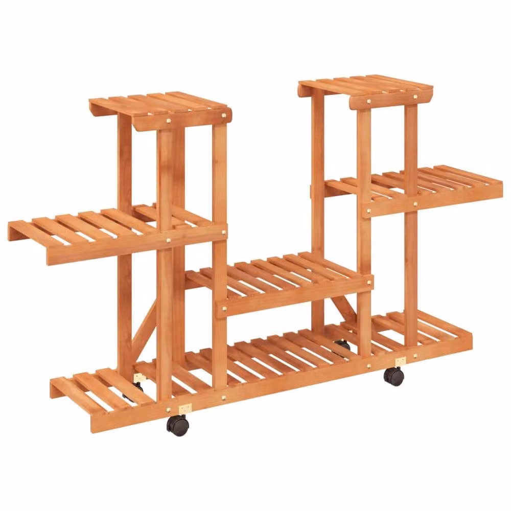 Berkfield Home Elegant Flower Stand with Wheels in Brown Solid Wood, W/D/H: 110 x 25 x 78 cm – 3