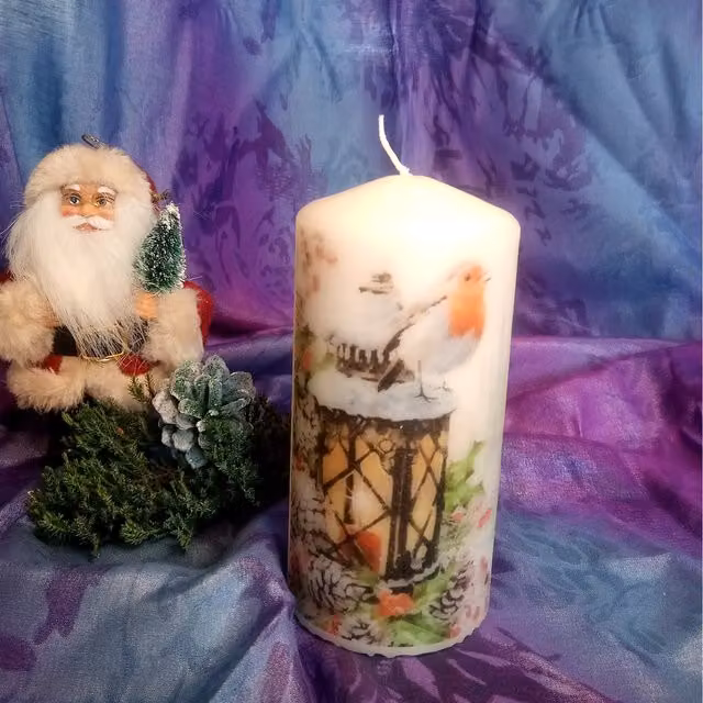 Viki Christmas Pillar Candle Lantern, White, Tabletop Round Design
