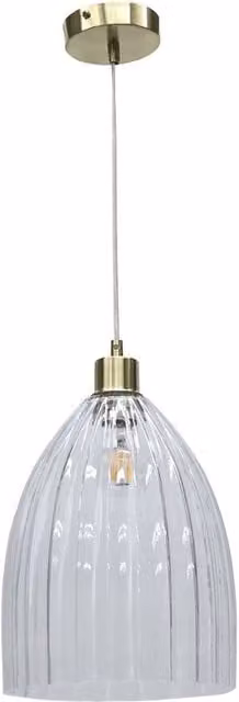 First Choice Lighting Hayes Pendant Light in Satin Brass with Clear Fluted Glass, Gold/Brass