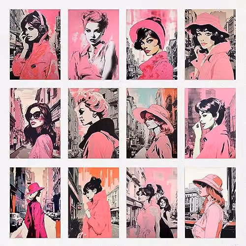Artery8 Vintage Paris Chic Pink Aesthetic Collage Kit, 50 Piece Paper Wall Art Print Set, W: 15 cm, H: 10 cm – 5