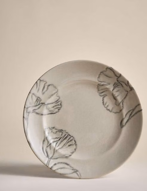 M&S Floral Crackle Ceramic Stoneware Side Plate in White and Beige