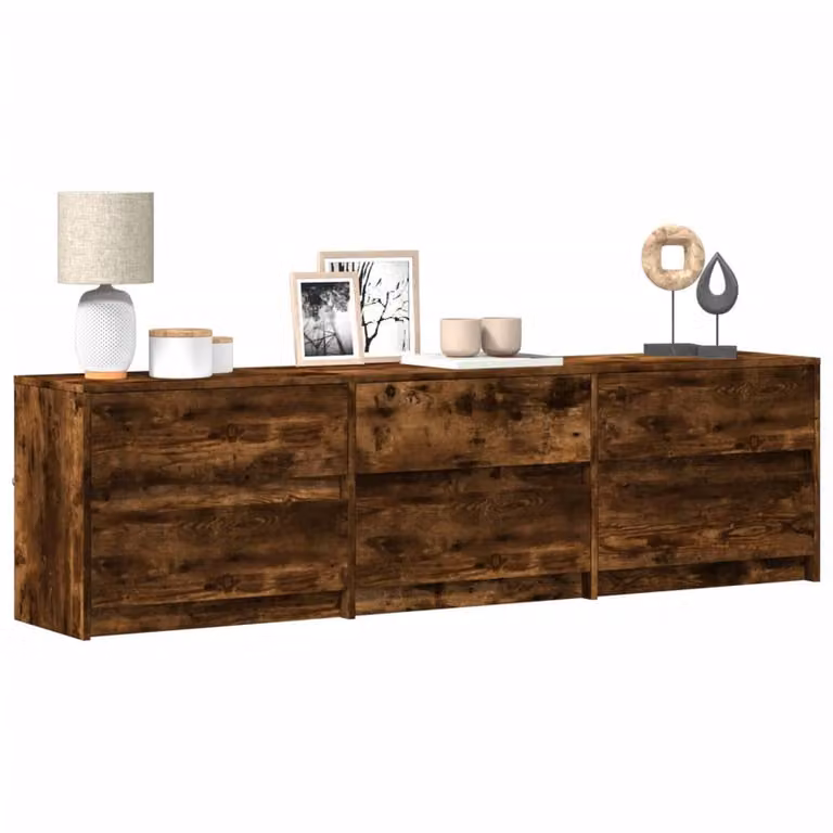 Berkfield Home Modern TV Cabinet with LED in Smoked Oak Brown, W/D/H: 180 x 34 x 50 cm